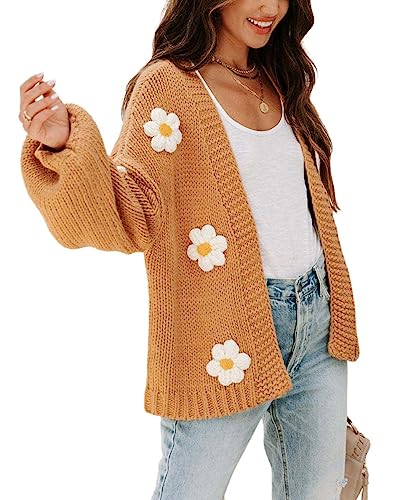CHARTOU Women's Kawaii 3D Floral Applique Open Front Cardigan Sweater Y2k Knitwear4