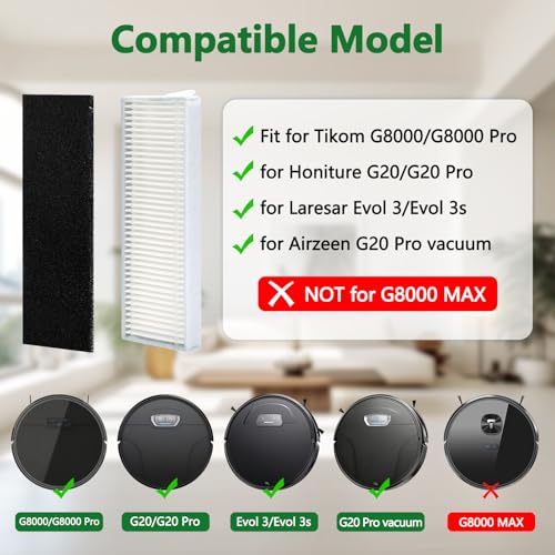 Image of 10PCS Hepa Filter for Tikom G8000 / G8000 Pro, for Honiture G20 / G20 Pro, for Laresar Evol 3 / Evol 3s, for Airzeen G20 Pro Vacuum Cleaner Replacement, 1 Cleaning Brush (Not for G8000 MAX)