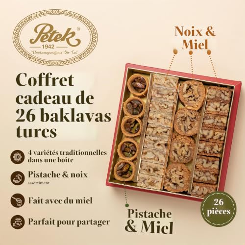 Petek Coffret Pâtisseries Baklava Noix et Pistaches – Dessert Turc Kadayif – Assortiment au Miel – Douceurs Méditerranéennes – 26 Pièces 335 g – vue 2