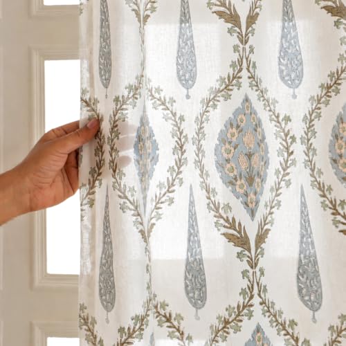 Image of Clasiko Cotton Sheer Curtain Set of 2 | 54x60 Inch /5 Feet | Aqua Sage