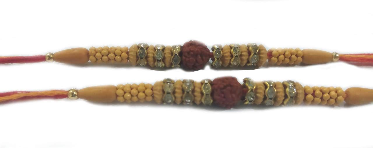 Swara Online Set of 2 Yellow, Red Rudraksha Design Thread Bracelet (Rakhi) for Brother/Friend/Men/Women/Girl/Boys Wrist Thread Bracelet by Pure Cotton Threads Wooden Beads