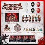 125Pcs Stranger Things Birthday Party Decorations Kit - Backdrop, Tablecloth, 15 Birthday Banner, 18 Balloons, Big Topper, 24 Cupcake Toppers, 6 Hanging Swirls, 60 Stickers for Themed Decor - Image 2