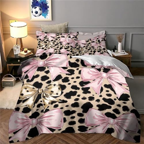 Parure de lit 3D nœuds roses et léopard microfibre 135x200