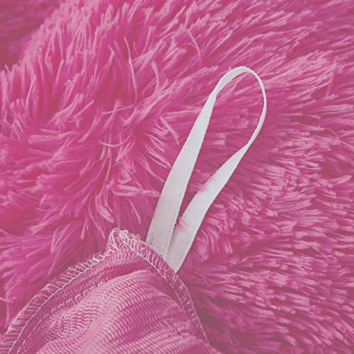 Memfydu Fluffy Duvet Cover Set, Hot Pink Plush Shaggy Velvet Comforter Cover Bedding Sets 4 Pcs (1 Faux Fur Duvet Cover + 2 Pillowcases + 1 Throw Pillow Cover), Zipper Closure (King,Hot Pink) #TOP6
