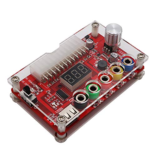 New Version ATX Power Supply Breakout Board and Acrylic Case Kit with ADJ Adjustable Voltage Knob, Supports 3.3V, 5V, 12V and 1.8V-10.8V (ADJ) Output Voltage, 3A Maximum Output, Reset Protection