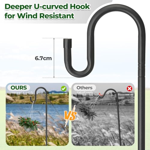 Harrms Schäferhaken Garten, Hirtenhaken Schwarz 234cm Einstellbar, Vogelfutterspender Stange Laternenhalter mit 5 Zinken, Hängende Station Metall für Hochzeitsdeko, Lichterketten & Vogelhaus