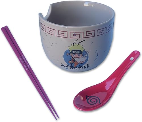 Culture Fly Naruto Shippuden Ramen Bowl Set con tazón de ramen, cuchara y palillos