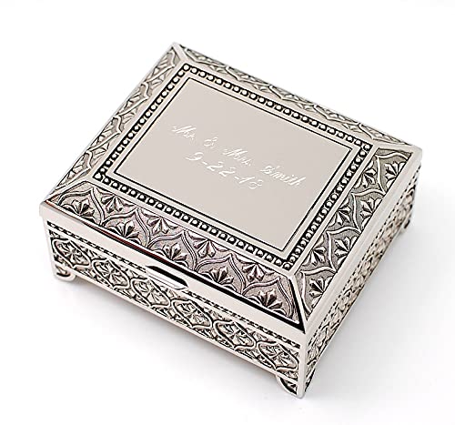Personalized 4 Inch jewelry box - Antique Design - Engraved keepsake box - Silver trinket box (Front NH Script) - Image 4