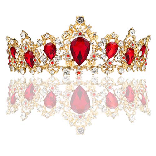 FeMo Baroque Vintage Rhinestone Crystal Crown - Tiaras and Crown for Women - Princess Rhinestone Crown for Christmas/Wedding/Prom/Pageant/Costume Birthday Party/Photography (Red ruby crown)