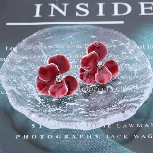 Blue Flower Stud Earrings Enamel Floral Petal Earrings Large Butterfly Orchid Earrings Cubic Zirconia Rhinestone Flower Earrings Big Petal Statement Earrings Jewelry for Women3