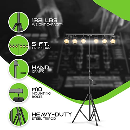 GEARit LED Light Stand With 5 Ft. T-Bar for 6 PAR Lights, Hand Crank, Heavy-Duty Tripod With Metal Joint, Pro-Grade Portable Design for DJ Lighting, Bands, Venues and Stages - Thumbnail 7