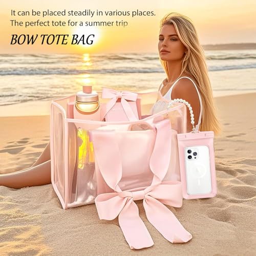 Pink Bow Tote bags for women,beach bags for women,pool bags for Girl,cute beach waterproof Tote bag2