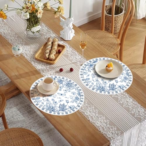 Set de table jetable en papier motif floral bleu 35 cm pour réception chic x50