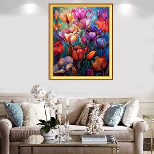 Image of Foxnyart Stamped Cross Stitch Kits Full Range of Embroidery Needlework Starter Kits for Beginners Adults 11CT Embroidery Patterns Art Crafts DIY Needlepoint Kit-Colorful Flowers 16x20 inchs