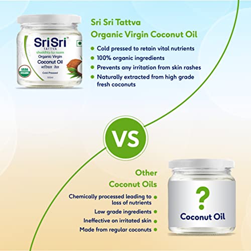 Image of Sri Sri Tattva Organic Virgin Coconut Oil, 300ml - Cold Pressed, Natural, Pure Coconut Oil for Healthy Hair and Skin Care