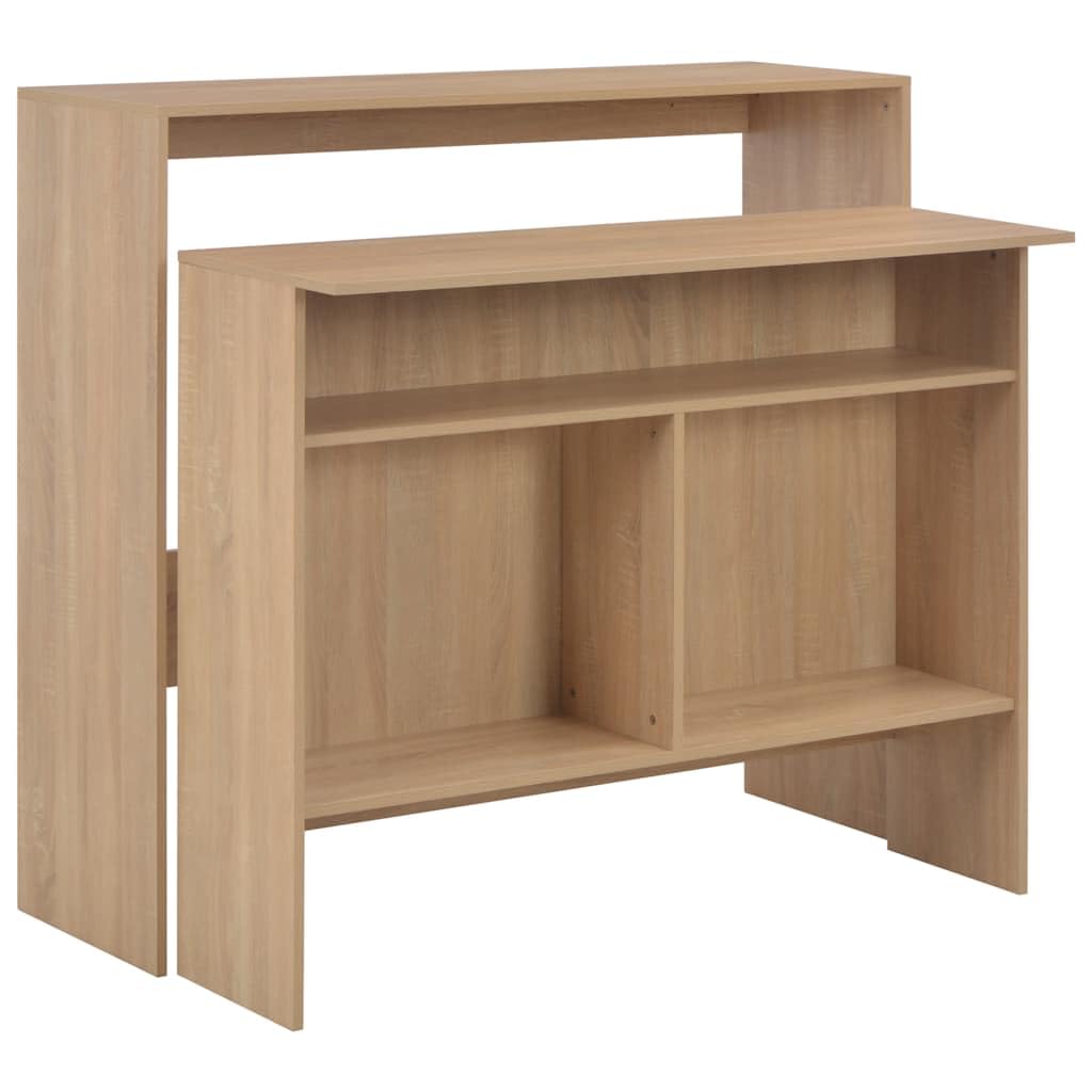 Stolik barowy z 2 blatami o wyglądzie dębu, 130 x 40 x 120 cm, stolik stojący z materiału drewnopochodnego, stabilny stolik do napojów i dekoracji