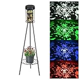 SendaLife Solar-Stehlampe für den Außenbereich mit RGB-Beleuchtung und Schmetterlingsprojektion, Metallstativ-Design mit Pflanzenständer, 107,9 cm, IP44 wasserdicht, schnurlose Lampe für Garten