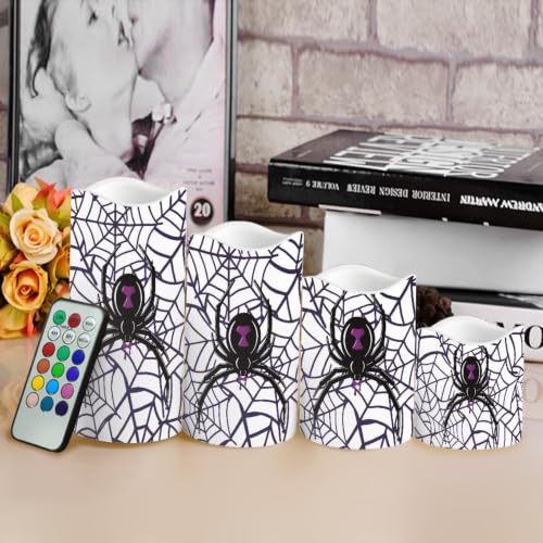 Image of Halloween Gothic Spider Flameless LED Candles | Flameless Candles with Remote Flickering LED Candles with Timer for Halloween Party Patio Celebration Accents, 4 Pack