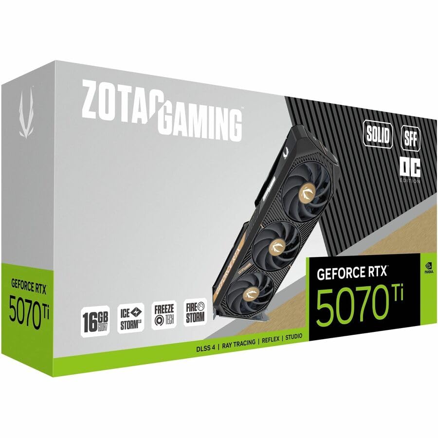 Image of ZOTAC Gaming GeForce RTX 5070 Ti Solid SFF OC DLSS 4 16GB GDDR7 256-bit 28 Gbps PCIE 5.0 Gaming Graphics Card, IceStorm 2.0 Advanced Cooling, ZT-B50710J3-10A