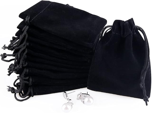 20 Pcs Velvet Drawstring Bags, Well-stitched Jewellery Pouches for Wedding favor Party Gift Packaging - (9x7cm (20pcs), Black)