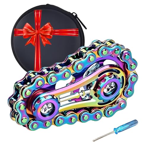 Image of Metal Fidget Spinners Toys for Adults & Teens Figet Bike Chain Pain Stim Fidgets Toy for Teens ADHD Cool Gadgets Anxiety Relief Stress Tool Sensory Spiky Toy for Autism Desk Offices Gift(Colorfull)
