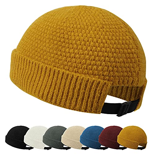 ECOMBOS Mütze Herren Trawler Beanie Mütze Dockermütze Stricken Fischer Beanie Mütze Strickmütze für Geschenke Unisex (Gelb) Cover