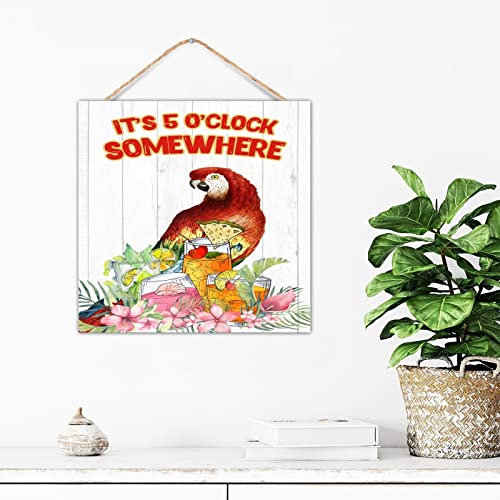 Panneau mural en bois fleurs rustiques et feuilles flamant rose 30cm - 5