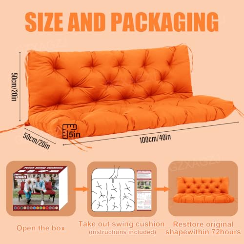 Image of Porch Swing Cushions Outdoor 40x40 inch Waterproof Extra Thick 5 inch Swing Cushions Replacement with Backrest and Ties for Outdoor Furniture Porch Patio Garden Lawn (Orange)