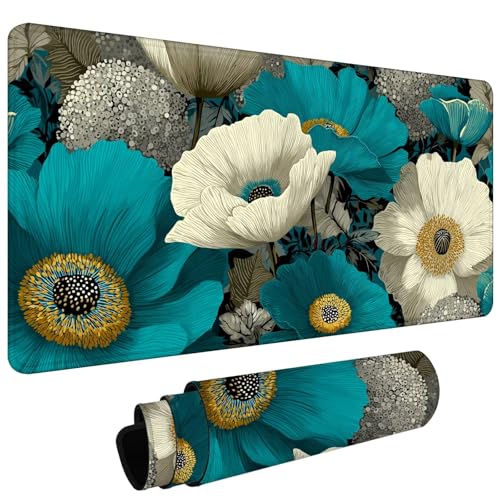 Tapis de Souris XXL 1500x800x3mm Tapis de Souris Gaming avec Base AntidéRapante ImperméAble à l'eau, Gamer Mouse Pad, Accessoire Bureau, Précision-Vitesse-Confort pour Tous, Plantes À Fleurs #L909