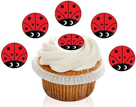 24 Pre Cut Ladybird Edible Premium Disc Wafer Cupcake Decorations Toppers - by Kreative Cakes