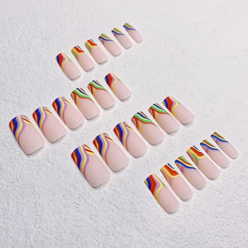 Vaveah 24 Pcs Pride Press On Nails Medium, Matte Cute Fake Nails With Glue, False Nails Glue On Nails For Women (Pink Colorful Rainbow) #TOP4
