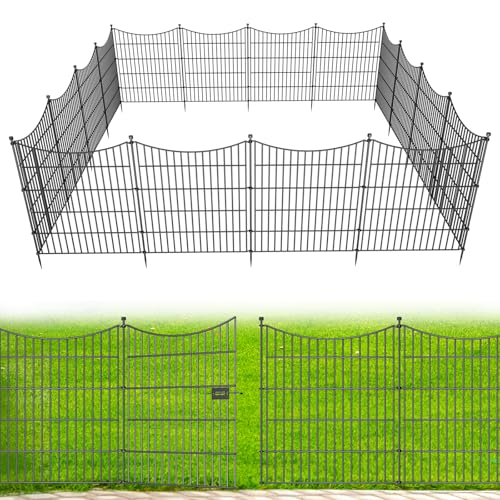 15 Panels Decorative Garden Fence with Gate, 32 in(H) X 35.4 ft(L) No Dig Dog Fence Animal Barrier Outdoor for Yard, Rustproof Metal Garden Edging and Borders, Temporary Fencing Stakes