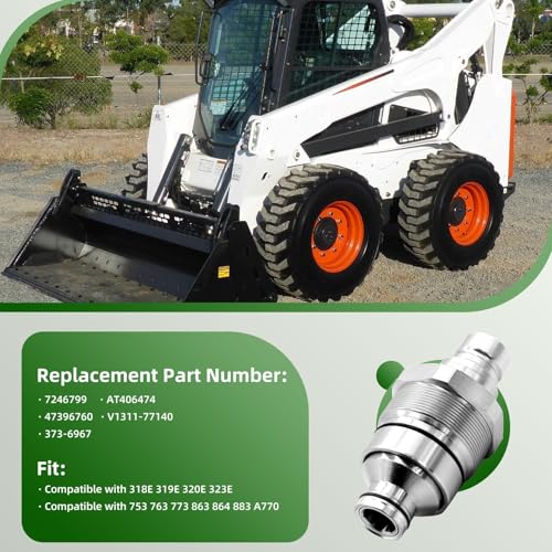 Image of 7246799 Hydraulic Male Flat Face Quick Coupler Compatible with 318E 319E 320E 323E 753 763 773 863 864 883 A220 A300 A770 S130 S150 S160 T140 T180 T190, 47396760 V1311-77140 373-6967