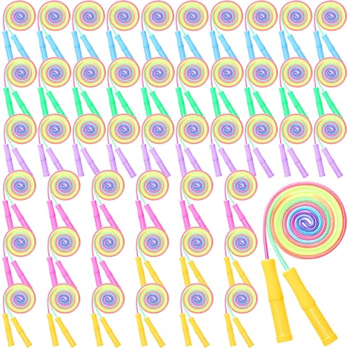 PullCrease 48 pcs Jump Rope Bulk for Kids 7.22 ft Adjustable Gradient Rainbow Color Skipping Rope Outdoor Exercise Fitness Equipment for Back to School Class Playground Activities Set
