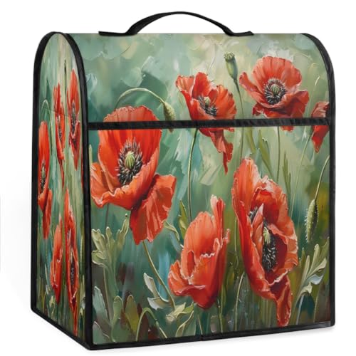 Coffee Maker Cover Flower Poppy Red Kitchen Appliance Covers Small Appliance Covers Blender Cover Juicer Cover Dust Covers for Kitchen Appliances with Top Handle and Pockets,Washable,B900