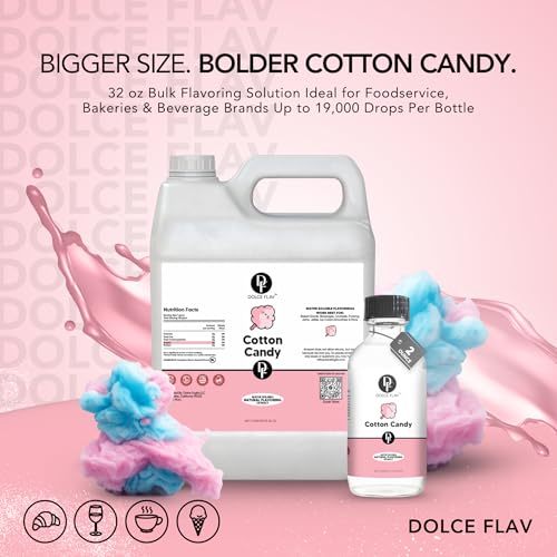 Image of Dolce Flav Cotton Candy Extract - 32 Ounce Water-Soluble Kosher, Sugar-Free, Concentrated Carnival-Style Flavoring for Baking, Frostings & Drinks