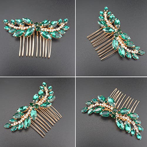 Sppry Rhinestone Hair Comb - Sparkly Hair Accessory For Bridal Women In Wedding Party(Green-Gold) #TOP2