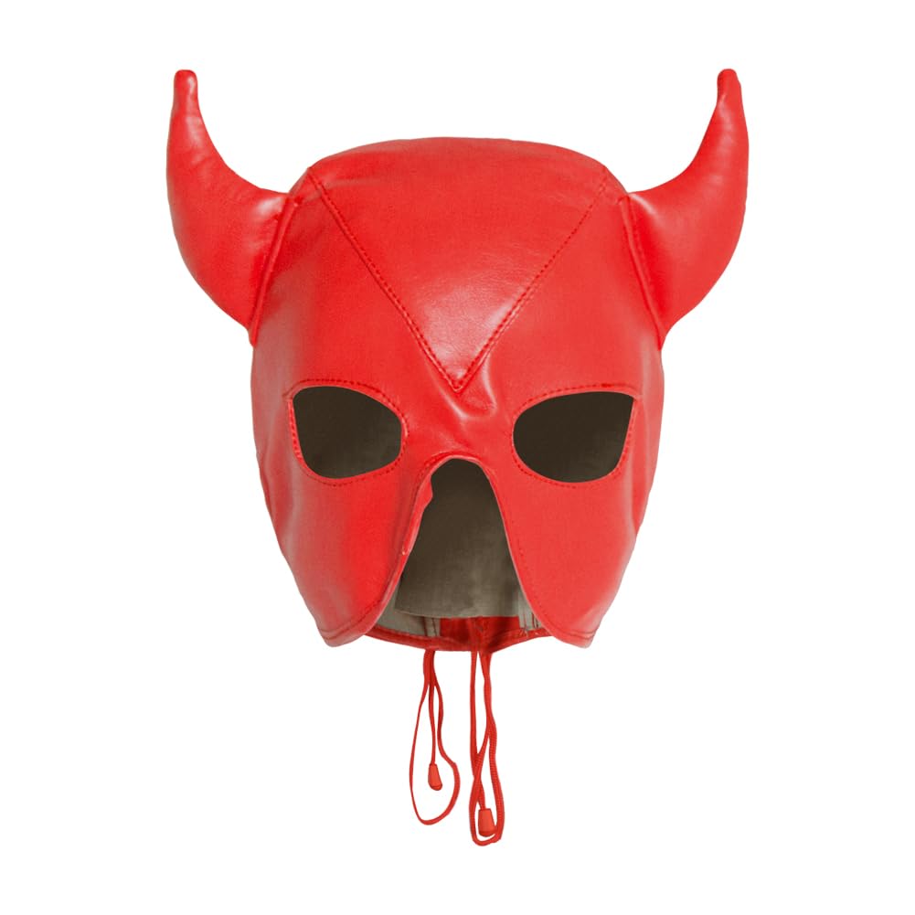 Halloween Leather Horn Hood Headgear for Adults Open Mouth Hole Eye Devil Face Mask with Adjustable Tie Halloween Fancy Dress Costume Accessory for Animal Theme Party Cosplay Carnival Festival Props