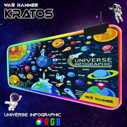 Image of WAR HAMMER GX6050 RGB 14 Light Modes Gaming Mouse Pad | Stitched Edges| Non-Slip Rubber Base|Computer Laptop|Keyboard RGB Mouse Pad for Office & Home (795mm x 298mm x 4mm)