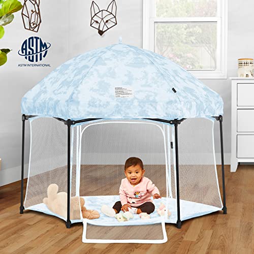 Image of Dream On Me Onyx Playpen Set with Canopy, Sky Blue