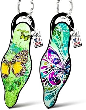 MUNIO Self Defense Keychain Bundle Non-Lethal, TSA Approved Personal Safety Keychain Set in Butterfly & Butterfly Glass Designs Made in USA