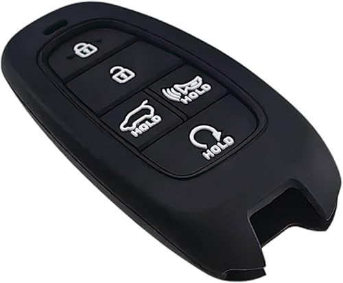 Miniatura 4 de Funda de goma de silicona para llavero compatible con (5 botones) 2019-2023 Hyundai Sonata Sanata Fe Tucson Palisade (negro negro)