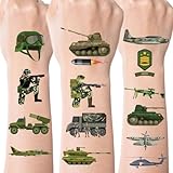INCOK Military Camouflage Temporary Tattoos, 200+ Army Birthday Party Decorations, Camo Soldier Tank Helicopter Army Tattoo Stickers for Kids Boys Girls Military Party Favors Supplies School Prizes