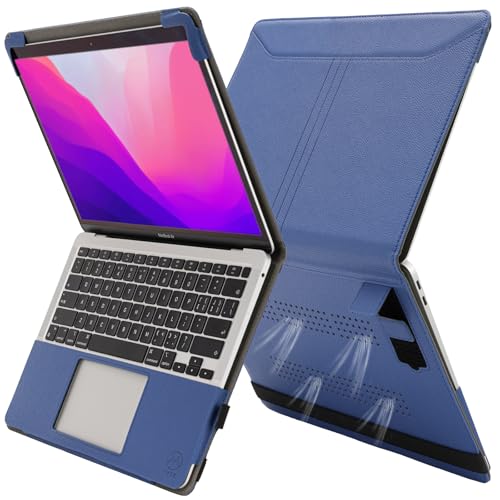 Funda MacBook Pro 13 anti sobrecalentamiento con soporte cuero azul