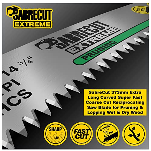 1 X Sabrecut Scrsg001 14 3/4" (373Mm) 6 Tpi Extra Long Curved Pruning Lopping Wet Wood Dry Wood Timber & Firewood Cutting Reciprocating Sabre Saw Blade Compatible With Bosch Dewalt Makita & Others #TOP1