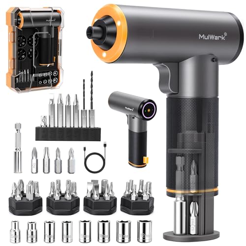Image of MulWark Electric Screwdriver Set, 4V Cordless Screwdriver with 46 Precision Driver Bit Set, 2000mAh Electric & Manual Powered Screwdriver with Touchscreen for Home Improvement, DIY Projects