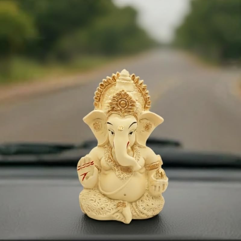 Image of VAMA Ganesh Idol for Car Dashboard Siddh at Chintamani Ganesha Temple, Ujjain | Lord Ganesha Idol for Car | Ganesh Murti | Ganpati Idol for Home Decor, Office Desk, Mandir and Gift 3.5 Inches (Ivory)