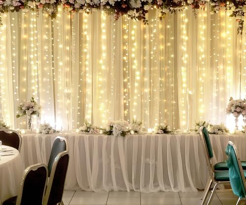 Sheer Tulle Backdrop Curtains with Lights String for Parites Wedding Chiffon Backdrop Curtain for Bridal Shower Baby Shower Birthday Party Photo Shoot Background Wall Decorations - Image 7