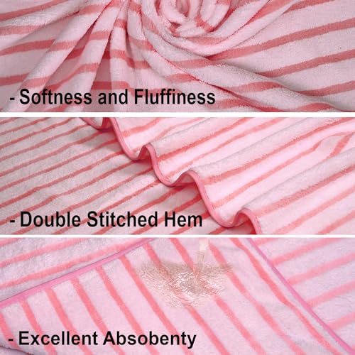 Image of Cortina Stripe Printed Towels for Bath (70 x 140 cm) 380 GSM Microfiber, Ultra Soft, Highly Absorbent & Quick Dry for Gym, Beach & Bathroom Towels for Men, Women & Kids (Pink Small Stripe)