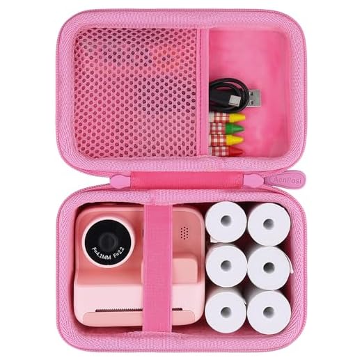 Aenllosi Capa rígida para câmera Dylanto/Meetrye/Anchioo Kids Camera Instant Print, bolsa para câmera de vídeo infantil e 6 peças de rolo de refil de papel para câmera de impressão (apenas capa, rosa)